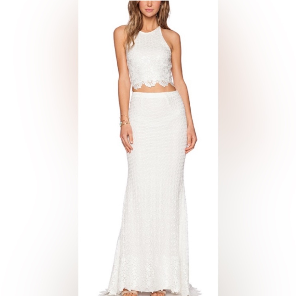 Alice + Olivia White Lace Bridal Skirt & Top Set